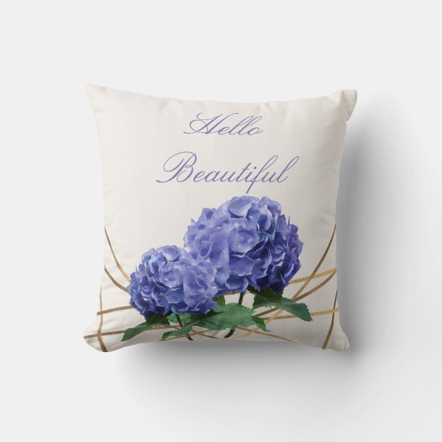 Coussin Hydrangea & Or Elegant Floral Personnalisé (Recto)