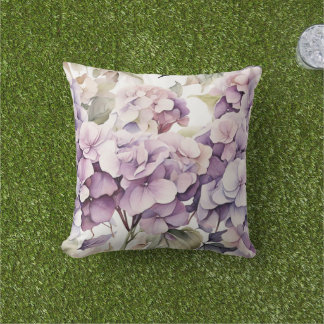 Coussin Hydrangeas aquarelle rose violet élégant 
