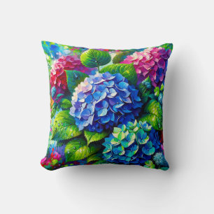 Coussin "Hydrangeas avec Raindrops - Art Floral vibrant"