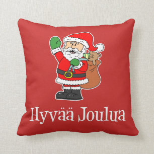 Coussin Hyvaa Joulua Finlandais Noël Père Noël Jouer l'