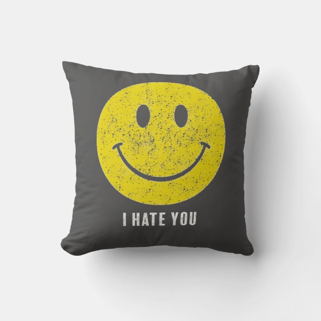 Coussin I Hate You Distressed Yellow Gritty Smile Cynical (Recto)