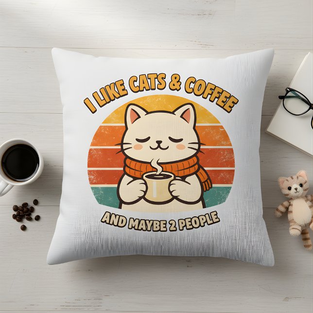 Coussin "I Like Cats & Coffee" Humorous Throw Pillow (Créateur téléchargé)