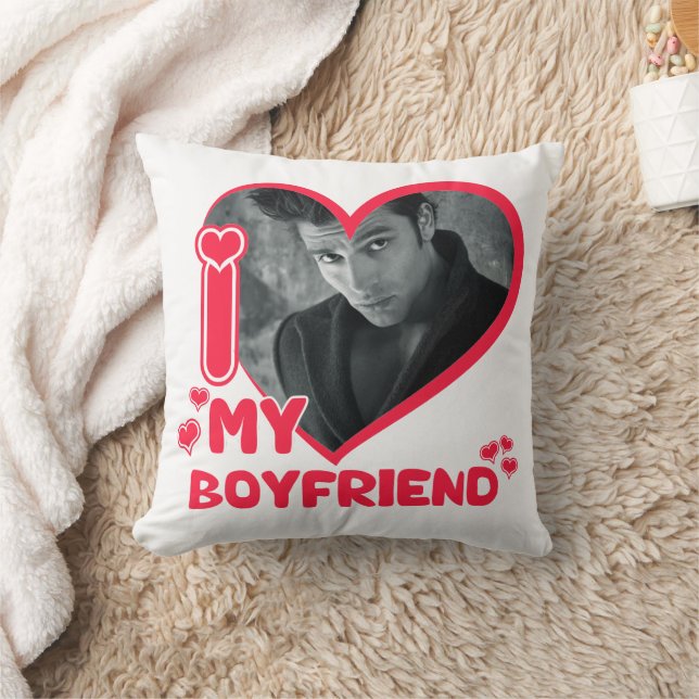 Coussin I Love My Boyfriend Photo personnalisée Cadeau pho (Couverture)