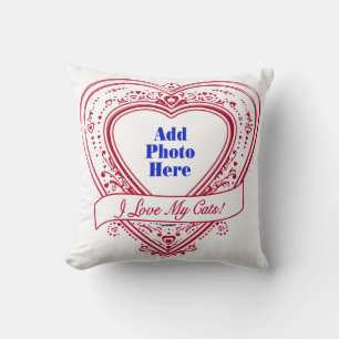 Coussin I Love My Cats ! Photo Red Hearts