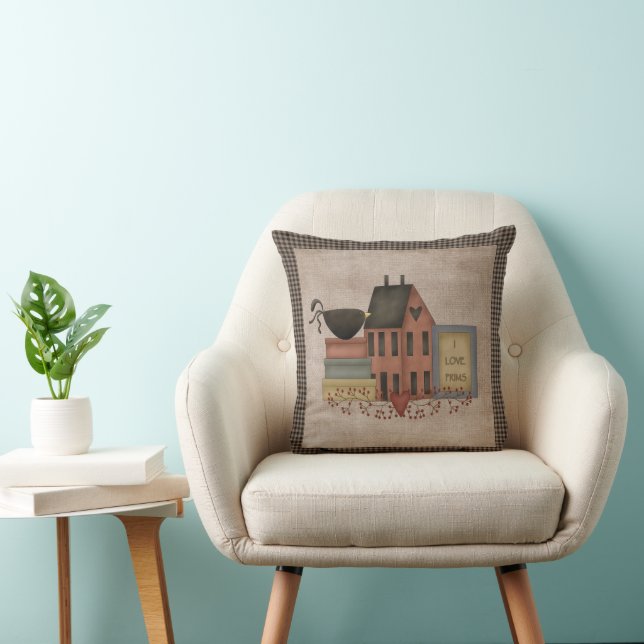 Coussin I Love Prims - Saltbox rouge - Pays Primitif (Chaise)