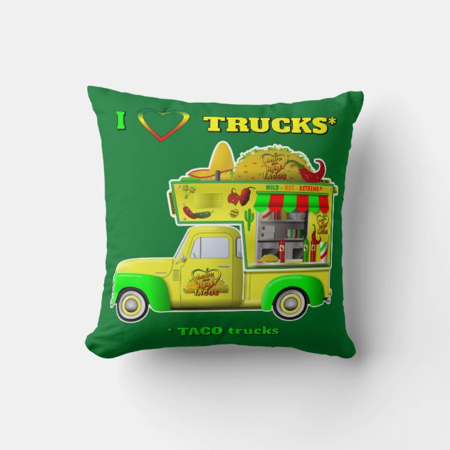 Coussin I Love Trucks (Taco Trucks) Reversible (Recto)