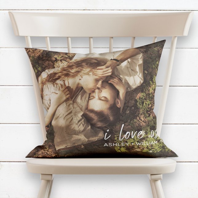 Coussin I Love Us Couple Quote Photo de Names (Créateur téléchargé)