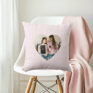 Coussin I Love You Mom Pastel Pink Heart Photo