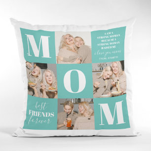 Coussin I Love You Mom Photo Collage Turquoise