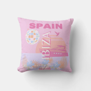 Coussin Ibiza, Espagne, Art Voyage, Art Preppy, Rose