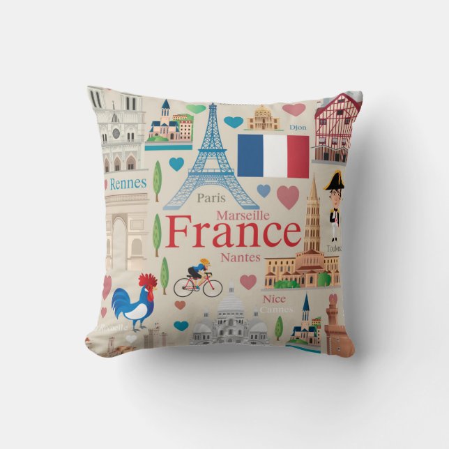 Coussin Icônes mignonnes de la France (Recto)