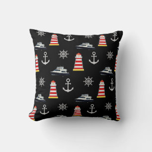 Coussin Icônes nautiques, Ancre argentée sur fond noir