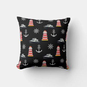 Coussin Icônes nautiques, Ancre argentée sur noir
