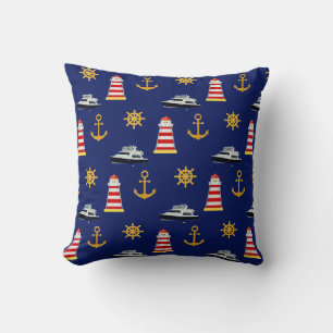 Coussin Icônes nautiques sur fond bleu marine