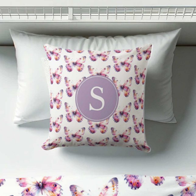 Coussin Idées De Salle De Beurre Pour Filles (monogrammed butterfly pattern pillow girl's dorm room decor pink and purple)