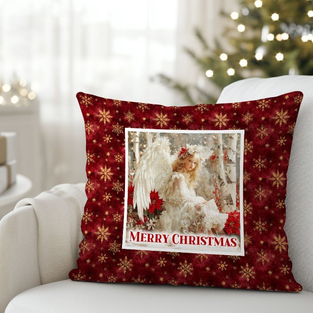 Coussin Idyllic Angel Red Poinsettia Christmas Pillow Gift (Idyllic Angel Red Poinsettia Christmas Pillow Gift)