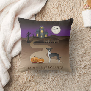 Coussin Iggy noir et blanc et maison hantée d'Halloween