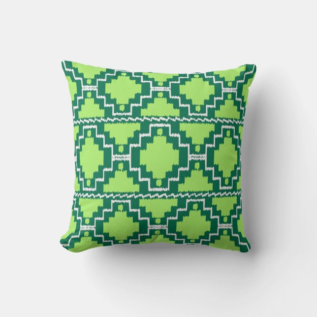 Coussin Ikat Aztec Tribal - Forêt et chaux vert (Recto)