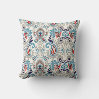 Coussin Ikat Boho Navy Blue Turquoise Paisley Design
