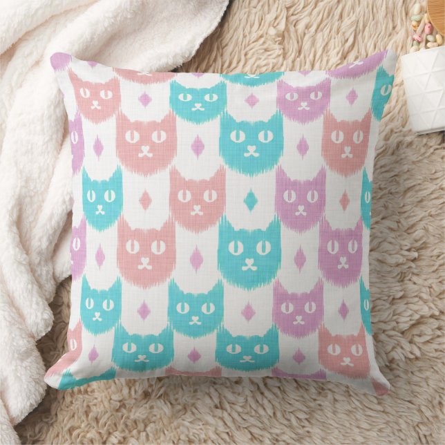 Coussin Ikat cat pastel pattern (Couverture)
