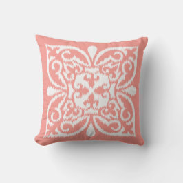 Coussin Ikat damask motif - pêche rose et blanc