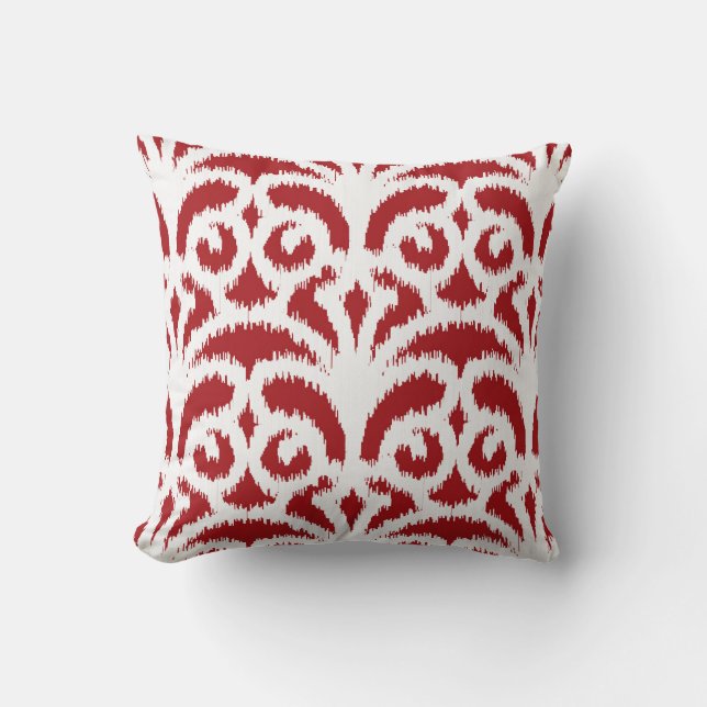 Coussin Ikat damask motif - rouge foncé et blanc (Recto)