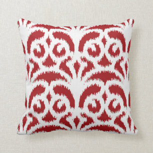 Coussin Ikat damask motif - rouge foncé et blanc