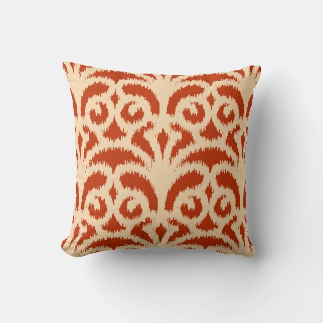 Coussin Ikat damask pattern - Mandarin orange (Recto)