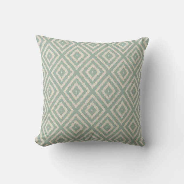 Coussin Ikat Diamond Motif en Seafoam Green Cream (Recto)