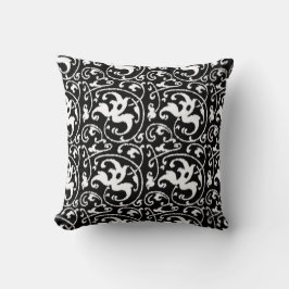 Coussin Ikat Floral Damask - noir et blanc