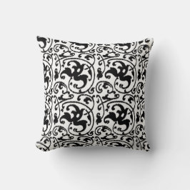 Coussin Ikat Floral Damask - White and Black