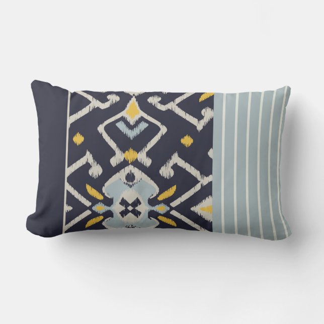 Coussin ikat moderne chic noir jaune et turquoise (Recto)
