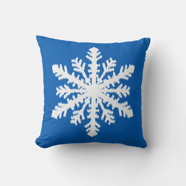 Coussin Ikat Snowflake - Cobalt bleu et blanc (Recto)