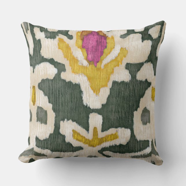 Coussin Ikat Tribal Rose et Vert (Recto)
