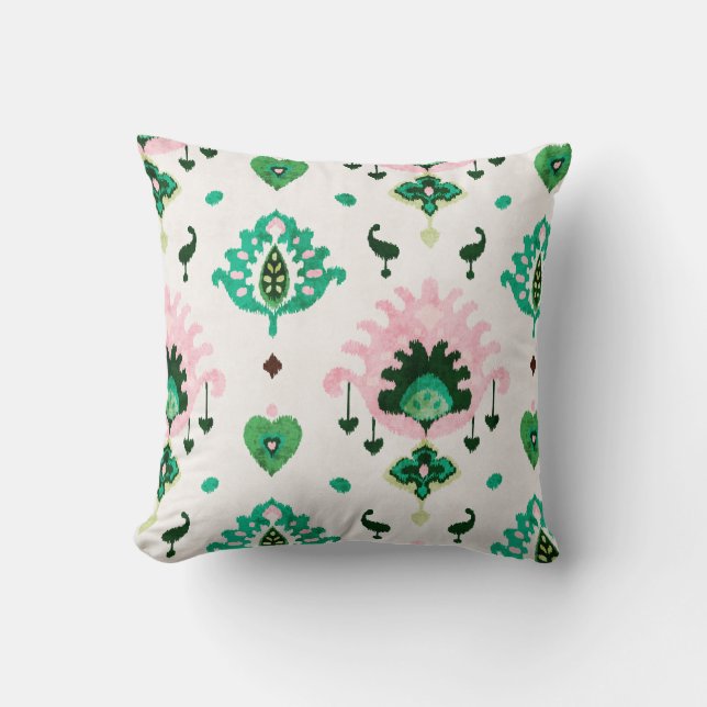 Coussin ikat vert rose chic moderne (Recto)