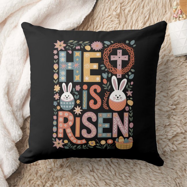 Coussin Il est ressuscité Jésus Floral mignon lapin de Pâq (Couverture)