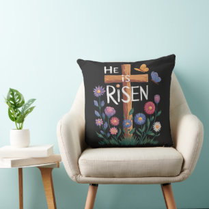 Coussin Il Est Ressuscité Jésus Floral Pâques Chrétien