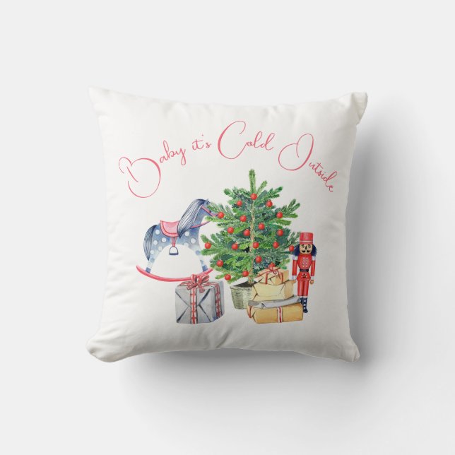 Coussin Il fait froid dehors Baby shower de fille rose hiv (Recto)