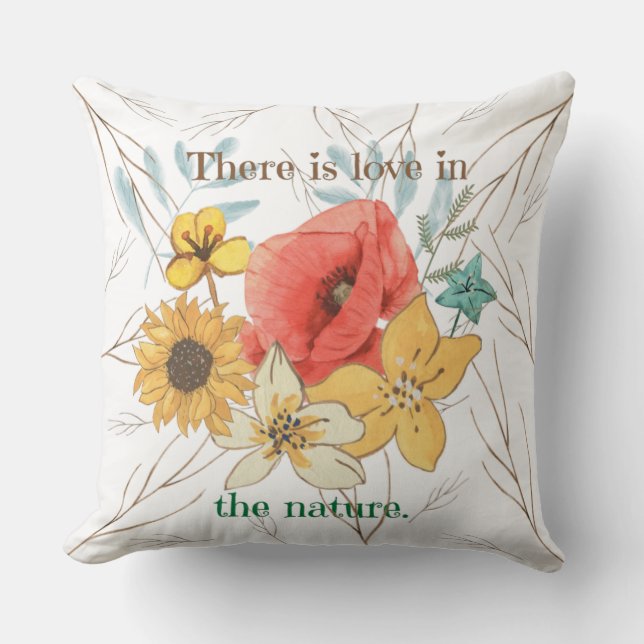 Coussin Il y a de l'amour dans la nature aquarelle florale (Recto)