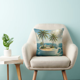 Coussin Île tropicale avec hamac dans une tasse à thé