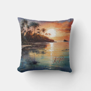 Coussin Ile tropicale Ocean Beach Initiales