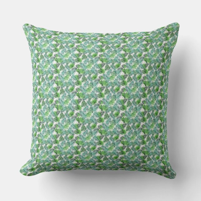 Coussin Île tropicale verte à feuilles de palmier (Recto)