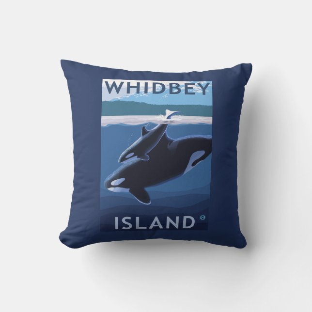 Coussin Île, WashingtonOrca et veau de Whidbey (Recto)