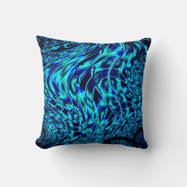 Coussin illusion métallique et tordue, image bleue à verte (Recto)
