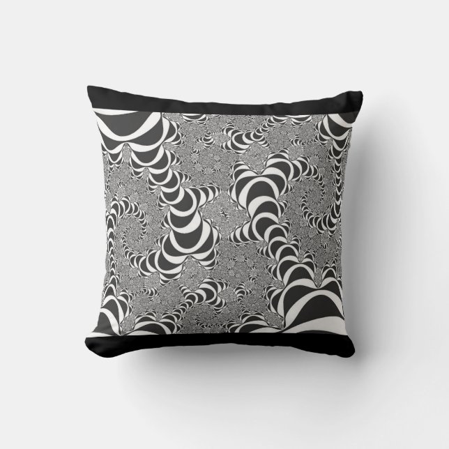 Coussin Illusion spirale fractale noir et blanc (Recto)