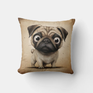 Coussin Illustration adorable du Carlin à gros yeux