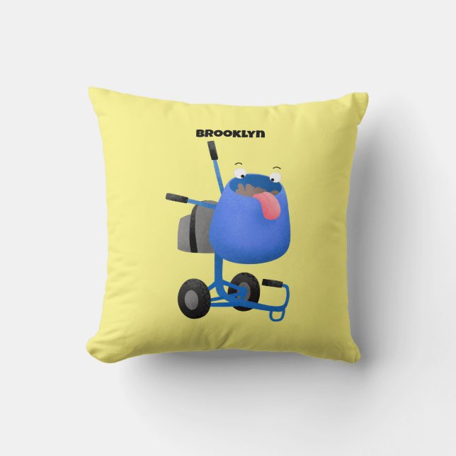 Coussin Illustration amusante du mélangeur de ciment bleu (Recto)