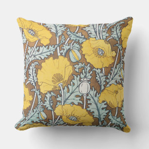 Coussin Illustration Art Nouveau Poppy Fleur Jaune