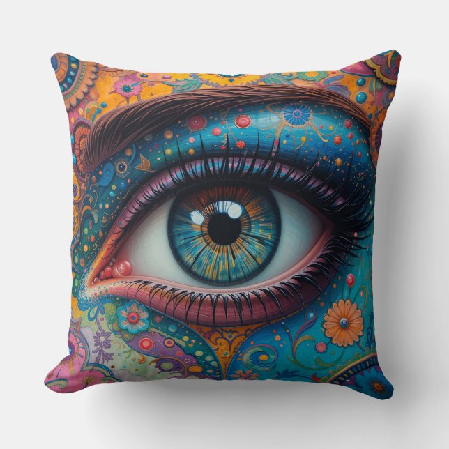 Coussin Illustration artistique vibrante d'un oeil (Recto)