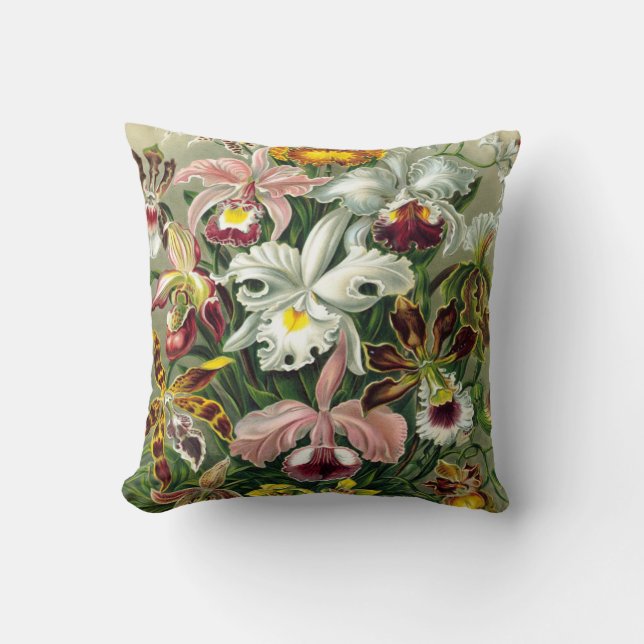 Coussin Illustration botanique d'orchidées du cru 1865 (Recto)
